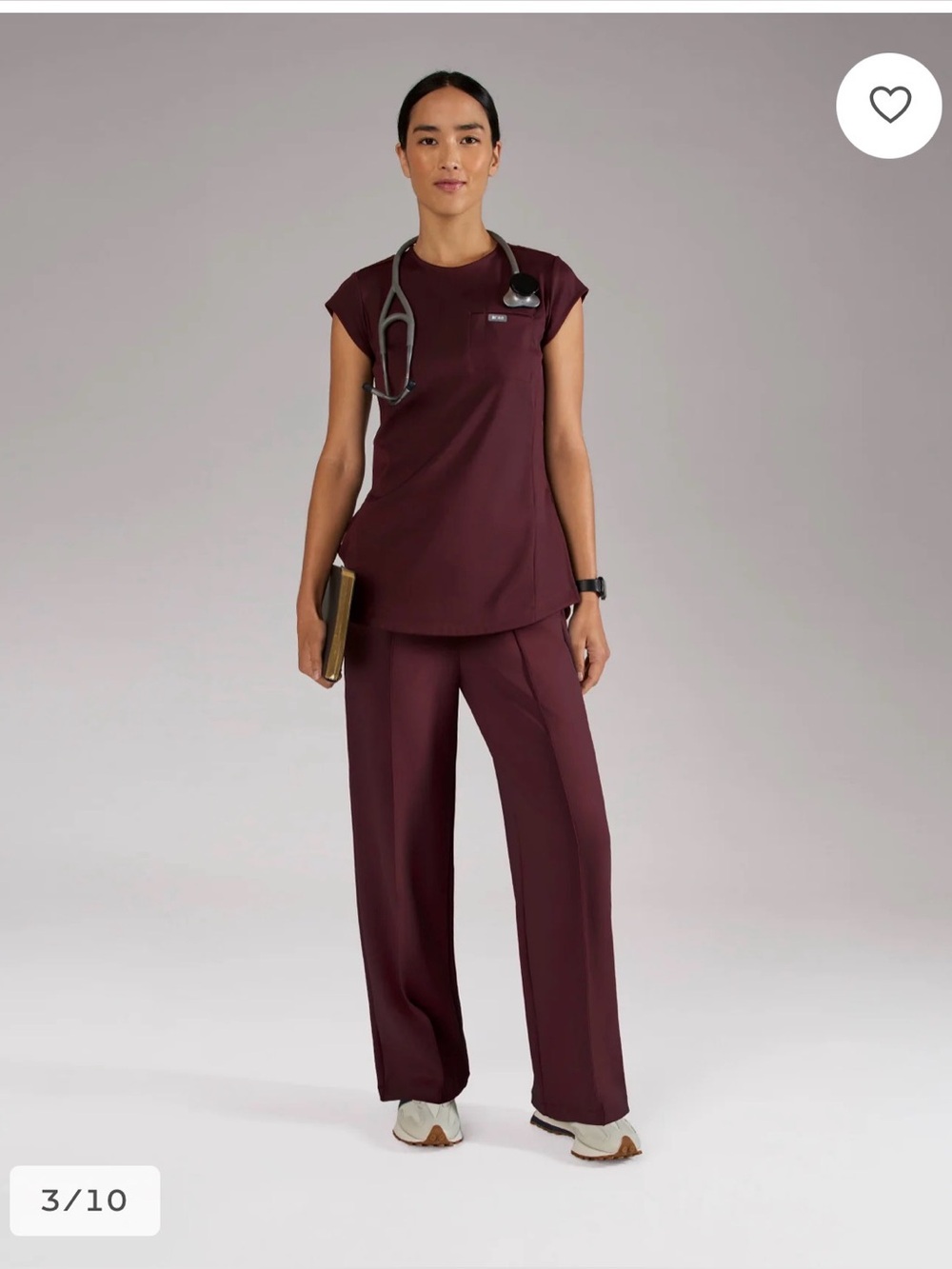Figs Burgundy Alma Slim Crewneck Tunic Scrub Top